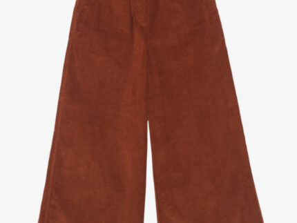 Amelia full length wide leg trousers in caramel organic cotton corduroy, made in London by Saywood