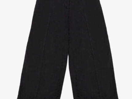 Amelia wide leg culotte trousers in black organic cotton and linen, made in London by Saywood