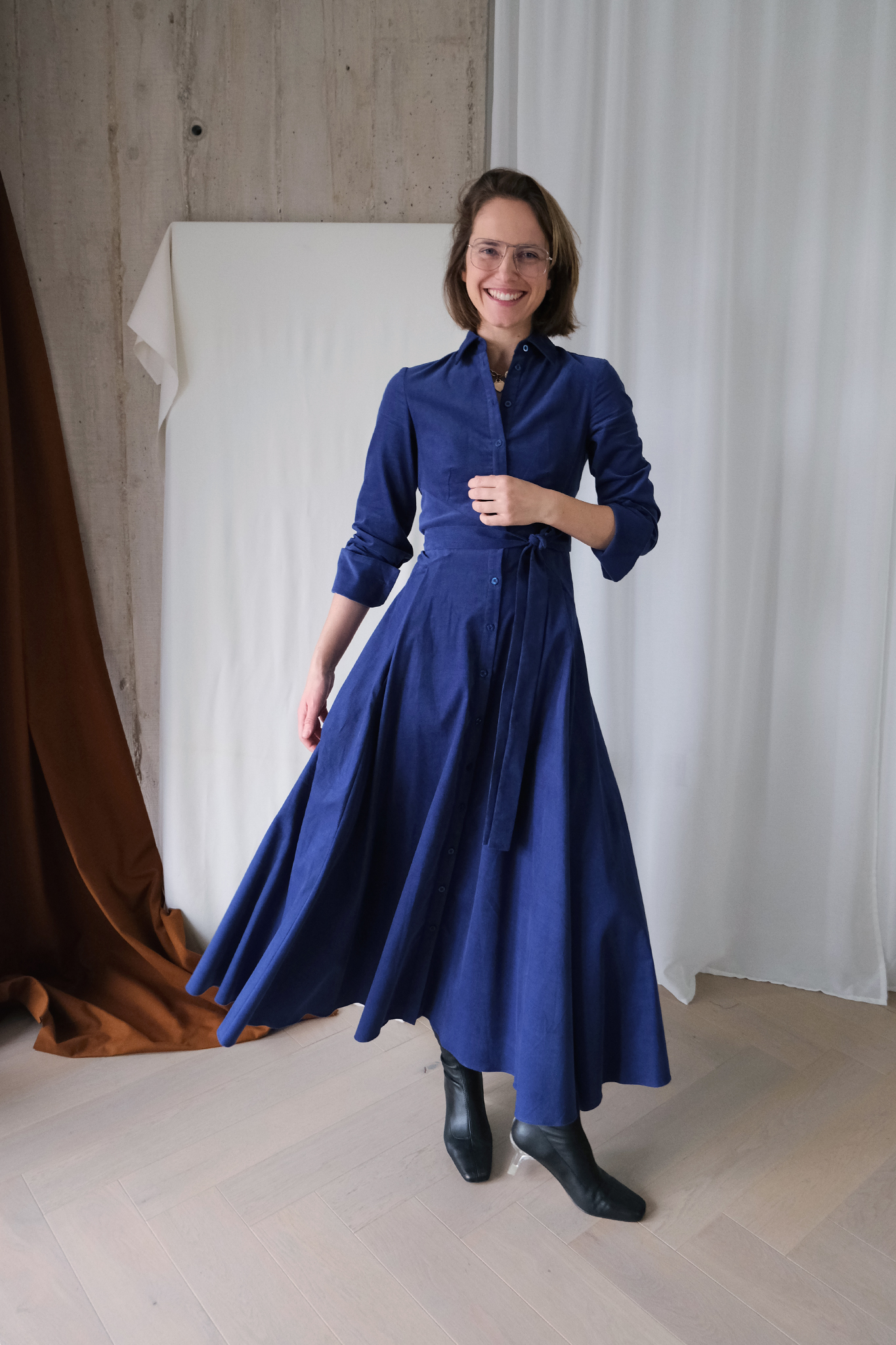 blue cord shirt dress 1