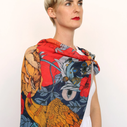 Pig Chicken Cow Scarf Two Foxes Navy Cashmere Silk Scarf