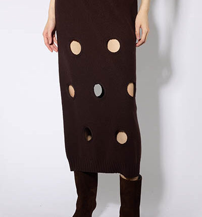 Liviana Conti Chocolate Brown Cut Out Knit Skirt