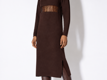 Liviana Conti Chocolate Brown Open Fringe Knit Dress