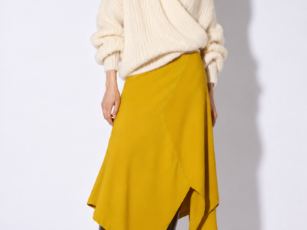 Liviana Conti Saffron Asymmetric Skirt & Cold Shoulder Chunky Knit Cream Jumper