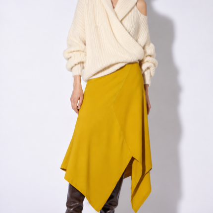 Liviana Conti Saffron Asymmetric Skirt & Cold Shoulder Chunky Knit Cream Jumper