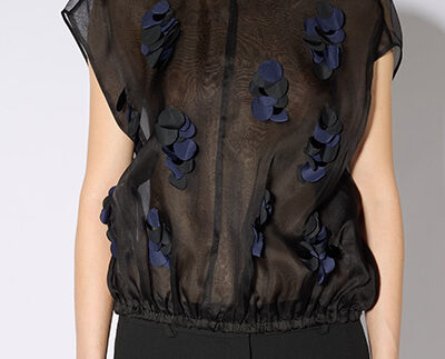 Liviana Conti Sheer Silk Applique Top - Black