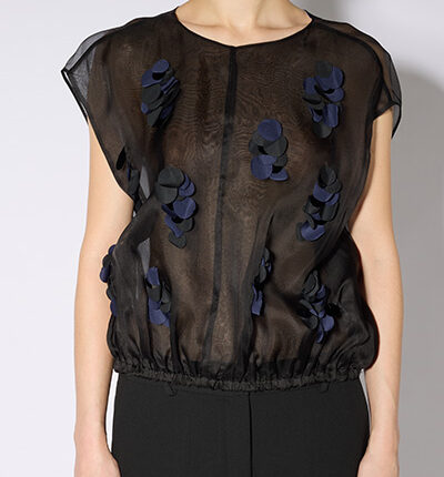 Liviana Conti Sheer Silk Applique Top - Black