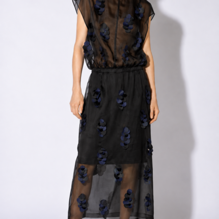 Liviana Conti Sheer Silk Applique Outfit - Black