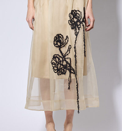 Liviana Conti Sheer Silk Embroidered Skirt - Natural