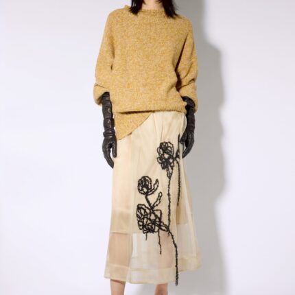 Liviana Conti Sheer Silk Embroidered Skirt - Natural
