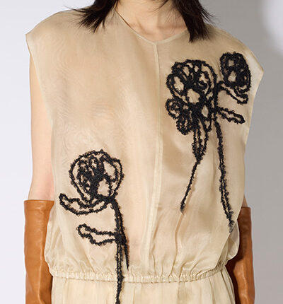 Liviana Conti Sheer Silk Embroidered Top - Natural