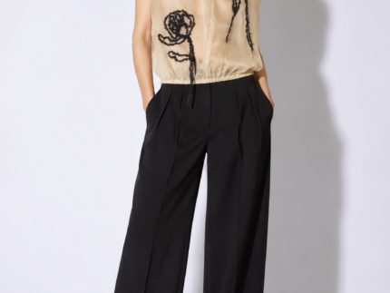 Liviana Conti Sheer Silk Embroidered Top - Natural