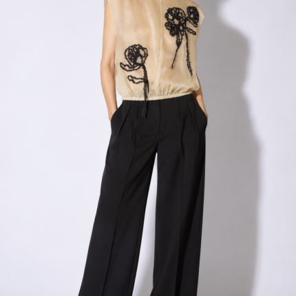 Liviana Conti Sheer Silk Embroidered Top - Natural