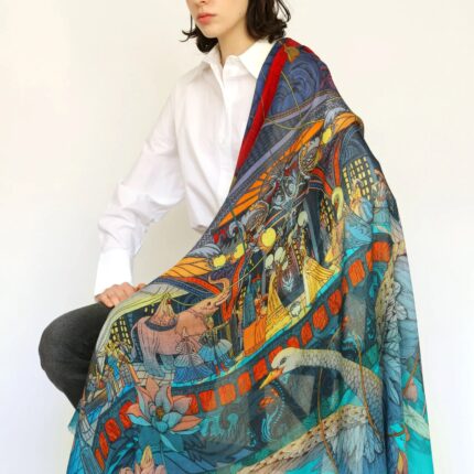 Pig Chicken Cow Cashmere Silk Scarf Opera House