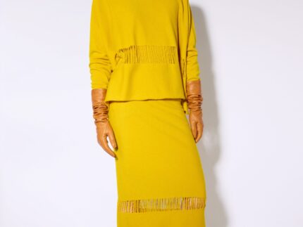 Liviana Conti Saffron Yellow Open Fringe Knit Set