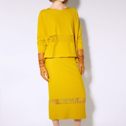 Liviana Conti Saffron Yellow Open Fringe Knit Set