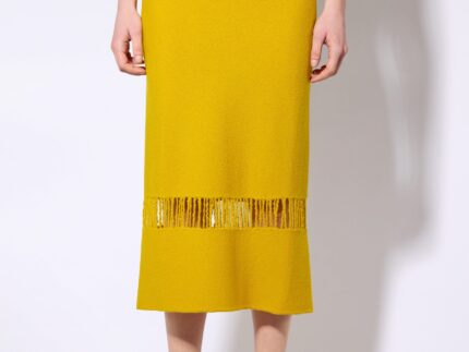 Liviana Conti Saffron Yellow Open Fringe Knit Skirt