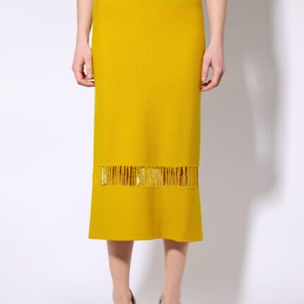 Liviana Conti Saffron Yellow Open Fringe Knit Skirt