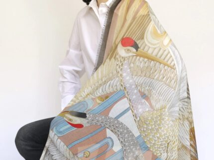 Pig Chicken Cow Cashmere Silk Scarf Cranes Day