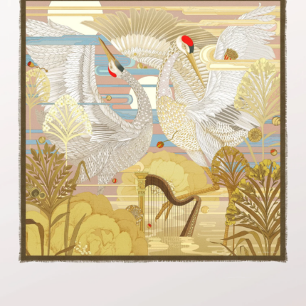 Pig Chicken Cow Scarf Cranes Day Cashmere Silk Scarf