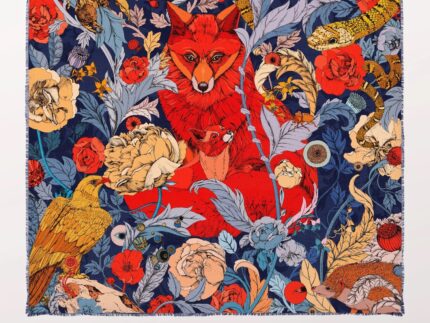 Pig Chicken Cow Cashmere Silk Scarf Two Foxes Navy Cashmere Silk Scarf