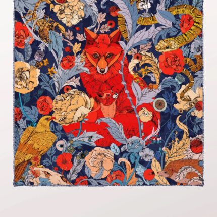 Pig Chicken Cow Cashmere Silk Scarf Two Foxes Navy Cashmere Silk Scarf