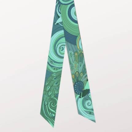 Pig Chicken Cow Scarf Phoenix Green Silk Twilly