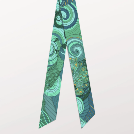 Pig Chicken Cow Scarf Phoenix Green Silk Twilly