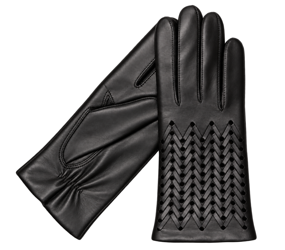 Betty Black Karma Gloves Betty Black Woven Leather Gloves Lined in Cashmere