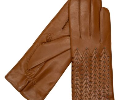 Karma Gloves Betty Tan Woven Leather Gloves Lined in Cashmere