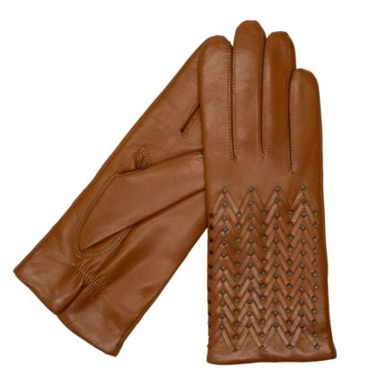 Karma Gloves Betty Tan Woven Leather Gloves Lined in Cashmere