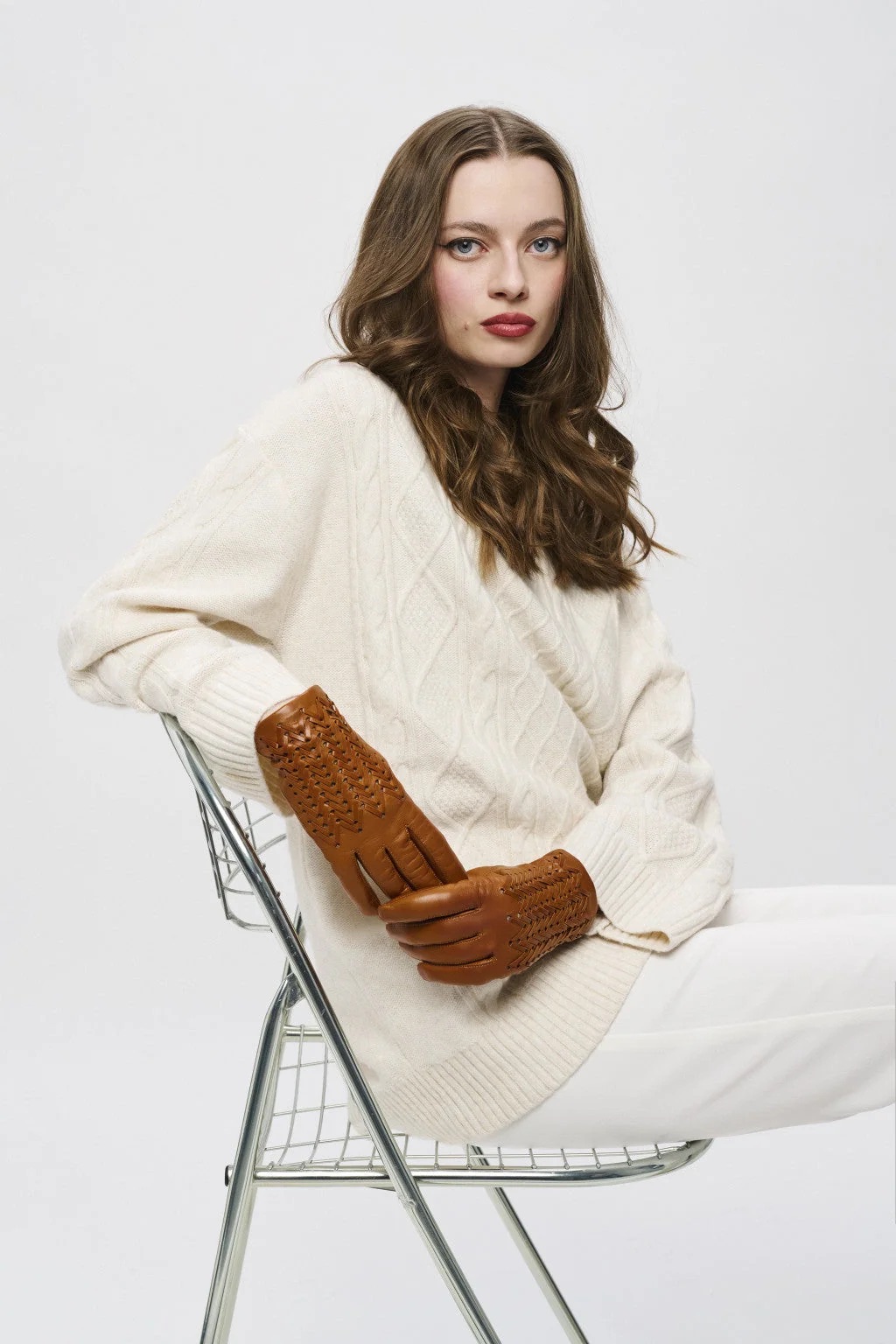 Betty Cork Lifestyle Karma Gloves Betty Tan Woven Leather Gloves Lined in Cashmere