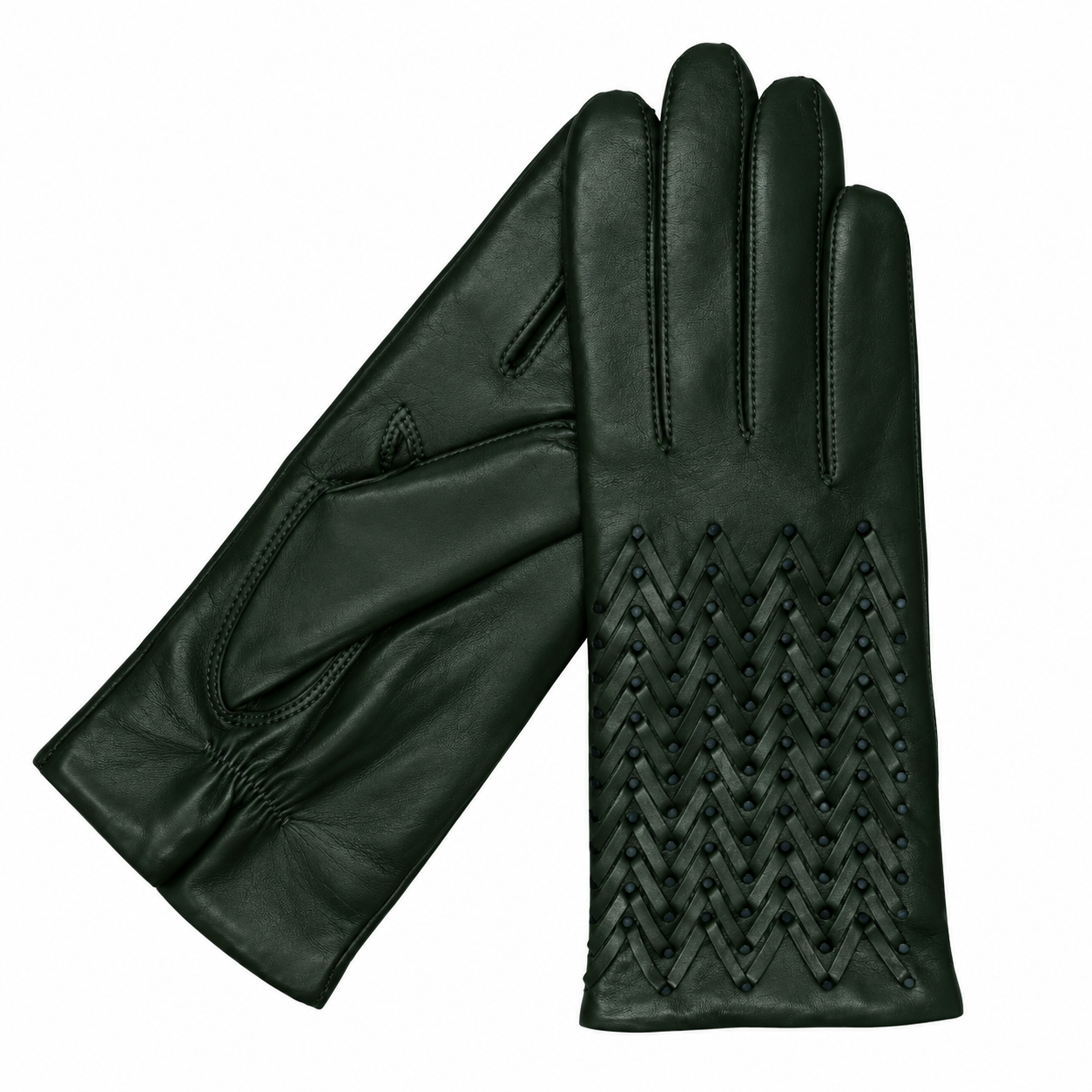 Betty Dark Green Karma Gloves Betty Dark Green Woven Leather Gloves Lined in Cashmere