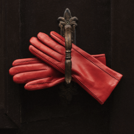 Karma Gloves Holly Red Stitched Leather Gloves Lined in Cashmere