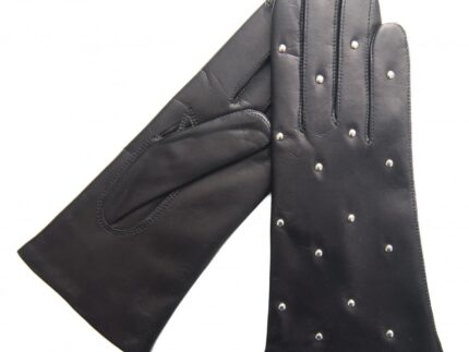 Karma Gloves Lara Black Leather Studded Gloves Lined in Cashmere
