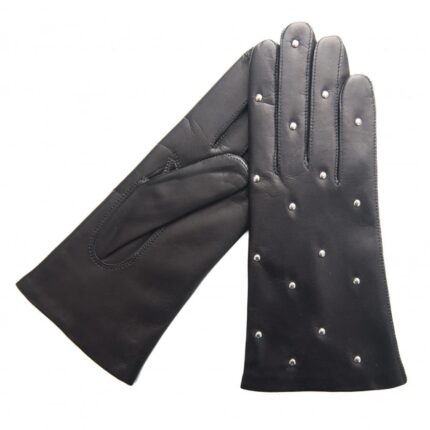 Karma Gloves Lara Black Leather Studded Gloves Lined in Cashmere