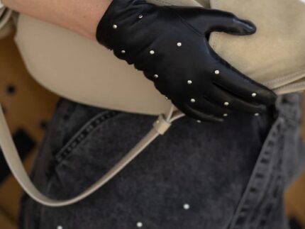 Karma Gloves Lara Black Leather Studded Gloves Lined in Cashmere