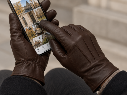 Karma Gloves Owen Brown Mens Leather Touchscreen Gloves Lined in Cashmere