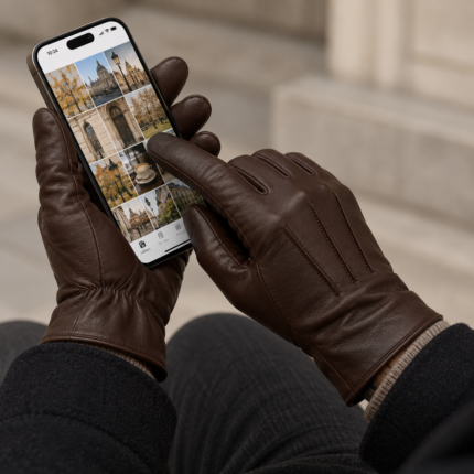 Karma Gloves Owen Brown Mens Leather Touchscreen Gloves Lined in Cashmere