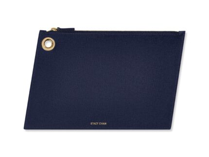 Navy Italian Leather Large Clutch Pouch