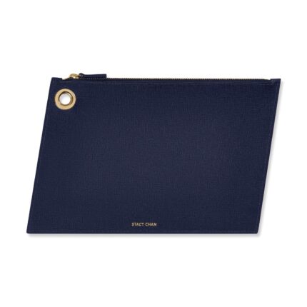 Navy Italian Leather Large Clutch Pouch