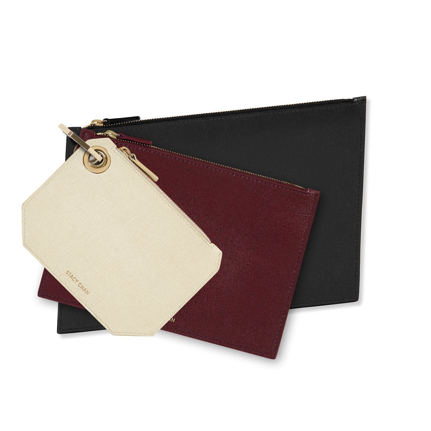 Navy, Burgundy & Cream Italian Leather Pouch Clutch Set