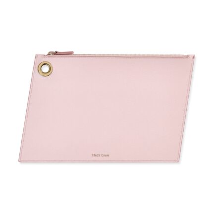 Pink Italian Leather Large Pouch Clutch