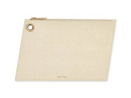 Cream Italian Leather Large Pouch Clutch