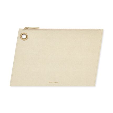 Cream Italian Leather Large Pouch Clutch