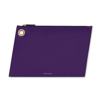 Purple Italian Leather Large Pouch Clutch