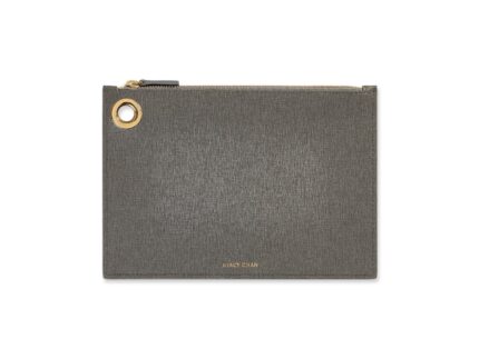 Grey Italian Leather Pouch Clutch