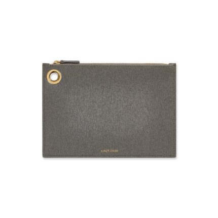 Grey Italian Leather Pouch Clutch
