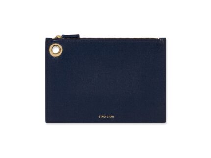 Navy Blue Italian Leather Pouch Clutch