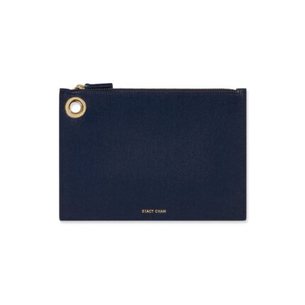 Navy Blue Italian Leather Pouch Clutch