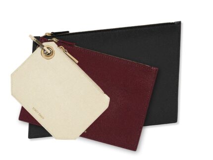 Navy, Burgundy & Cream Italian Leather Pouch Clutch Set
